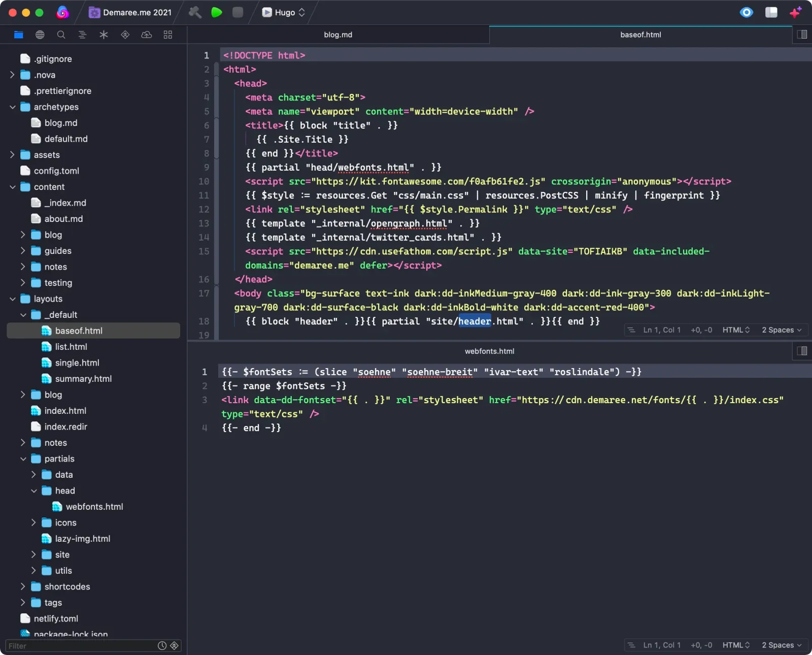 Hugo template code for loading CDN-hosted web fonts